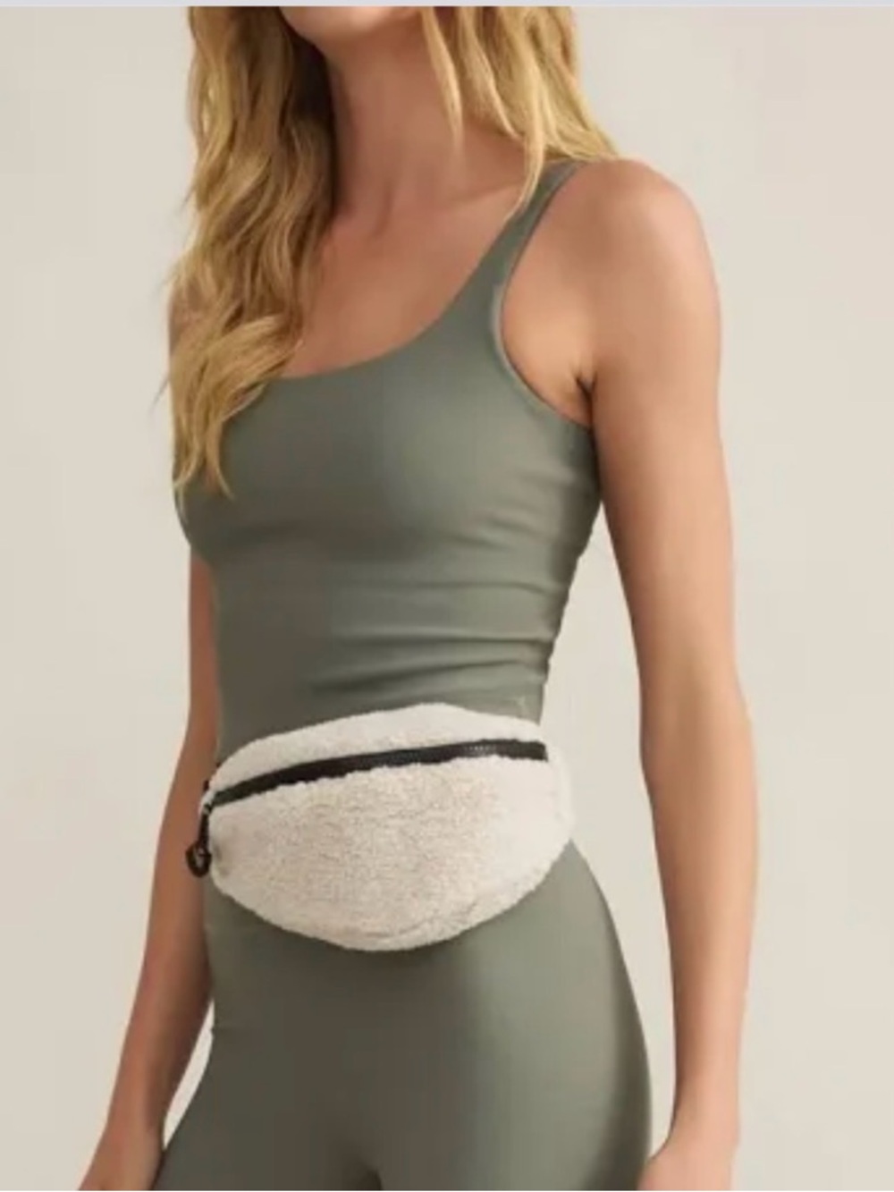 Z Supply Cream Sherpa Crossbody Belt Bag with Black Zip